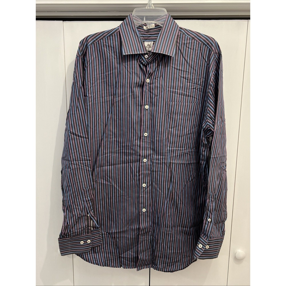 Peter Millar Shirt Men's Sz L Multi-Color Stripe Cotton Button Front Long Sleeve